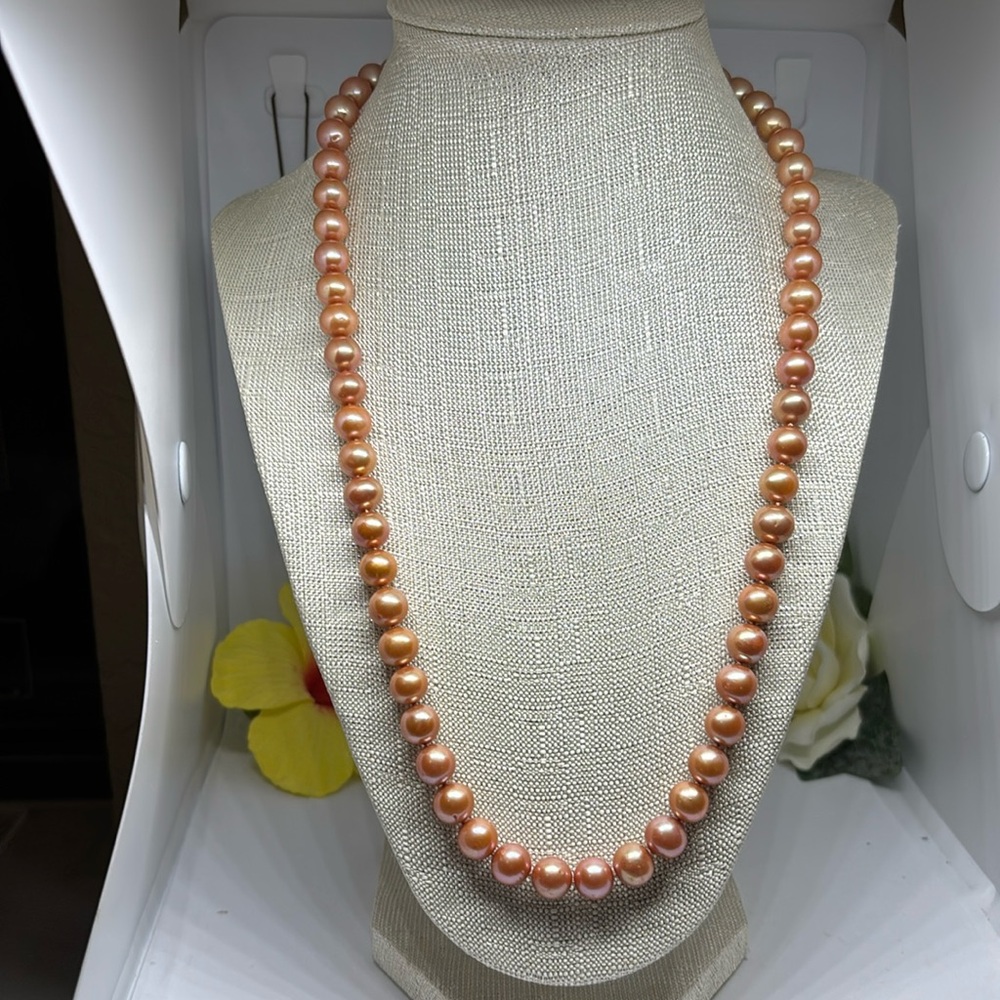 8mm nearly perfect round freshwater pearl necklace. with gold filled clasp